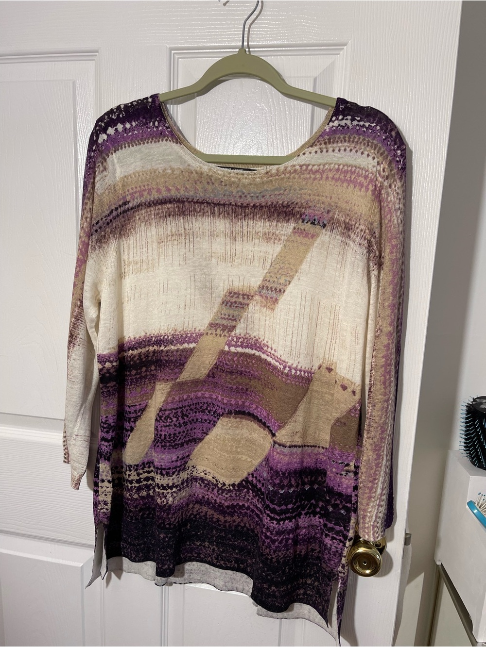 NIC+ZOE Purple and Cream Ombre Knit Scoop Neck Sweater